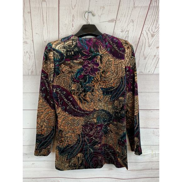 Vintage Liz Baker Jacket Womens Petite 4P multi colored velvet button gold foil - Picture 2 of 6